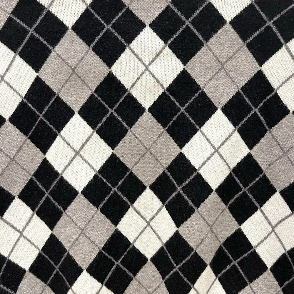 Shein Womens S Argyle Sweater Drop Shoulder Gray Black - Picture 6 of 8